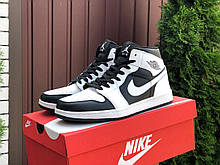 Чоловічі демосезонні високі кросівки Nike Air Jordan, білі з чорним Найк Аір Джордан