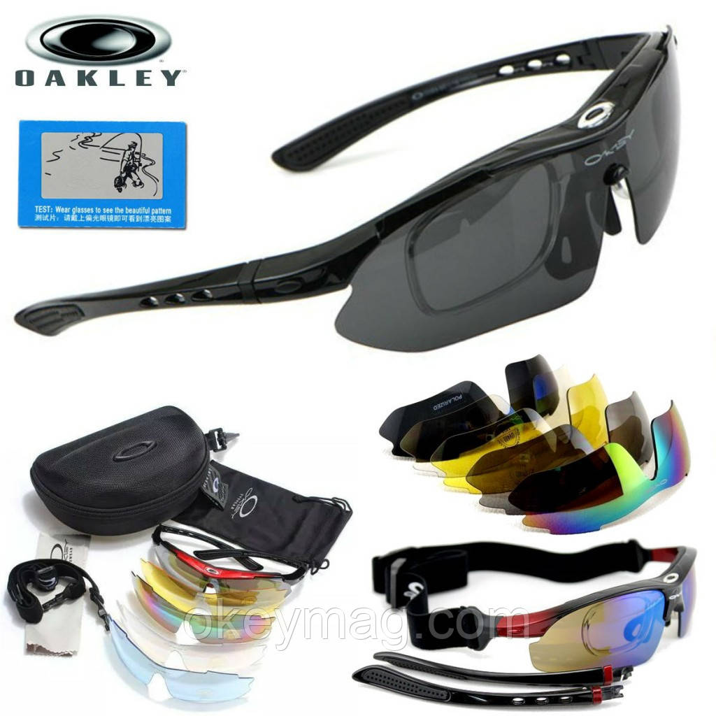 Тактичні поляризовані окуляри «Oakley Polarized» з 5-ти лінзами / Окуляри з діоптріями / Стрелкові окуляри, фото 1