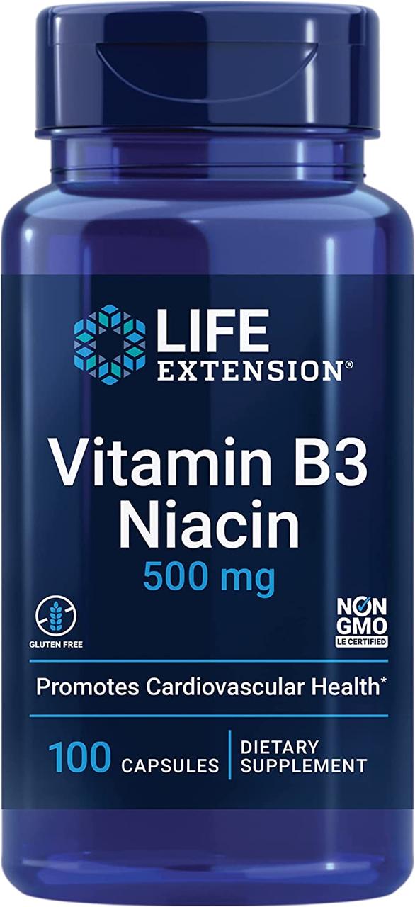 Вітамін B3 ніацин (Vitamin B3 Niacin) 500 мг Life Extension 100 капсул
