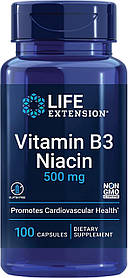 Вітамін B3 ніацин (Vitamin B3 Niacin) 500 мг Life Extension 100 капсул