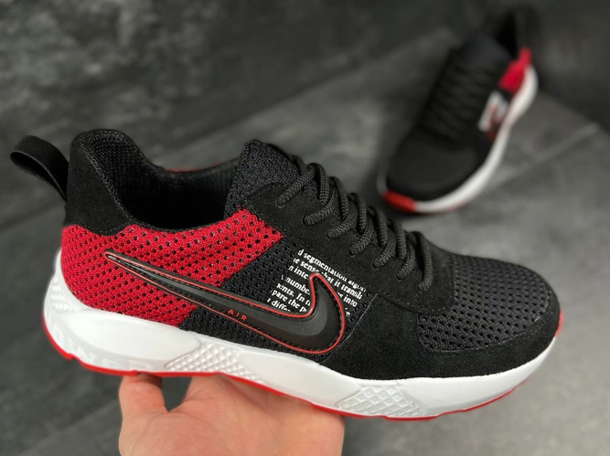 Мужские летние кроссовки Nike (Найк) текстиль (сетка) черные с красным ...
