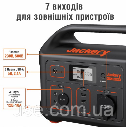 АКЦІЯ! Сонячна електростанція JACKERY 500 + панель SOLARSAGA 100W, 100 Ватт, Explorer 500