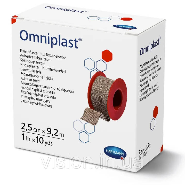 Пластир фіксуючий текстильний Omniplast 2,5см х 9.2м 1шт, фото 1
