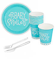 Набор одноразовой посуды "Baby shower", (на 10 персон), цвет голубой