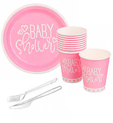 Набір паперового посуду "Baby shower", (на 10 персон), колір рожевий
