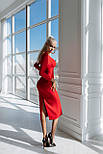 Облягаюча сукня міді з гострими плечима червоний, фото 3