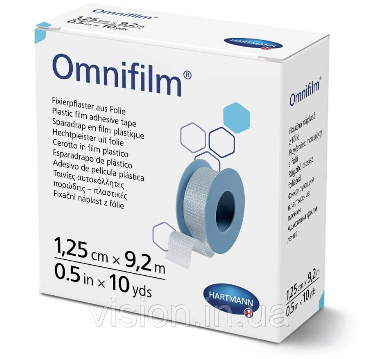 Пластир фіксуючий з прозорої плівки Omnifilm 1,25 см х 9.2м 1шт, фото 1