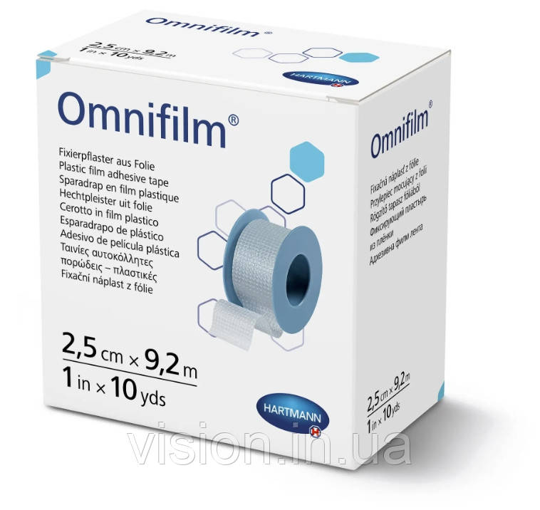 Пластир фіксуючий з прозорої плівки Omnifilm 2,5 см х 9.2м 1шт, фото 1