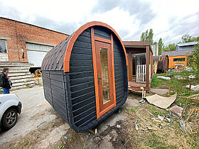 Будівництво бані бочки з душем Овоїд 2,0м від виробника Thermowood Production