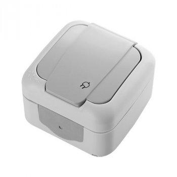 Розетка  с/з  і  з/ шторкою PALMIYE IP54 (сірий) 10шт/уп. (арт. 90555508), фото 1