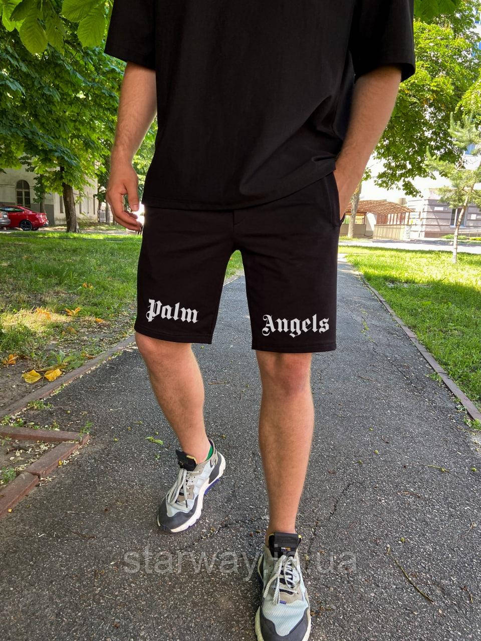 Чоловічі трикотажні чорні шорти palm angels | палм eнджелс