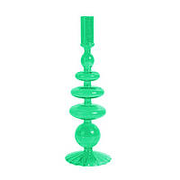 Подсвечник праздничный REMY-DEСOR стеклянный Престиж зеленого цвета для тонкой свечи высота 28 см декор дома