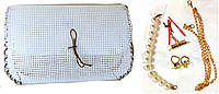 Канва с фурнитурой набор для создания сумки своими №14 цвет золото ручка цепочка и маленькая из жемчуга (