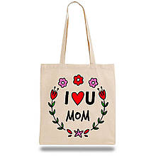 Еко-сумка, шоппер з принтом повсякденна "I love U Mom"