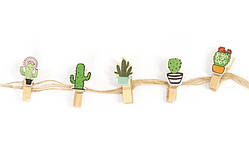 Прищіпки 10 штук з мотузкою 3,5 см, кактуси
