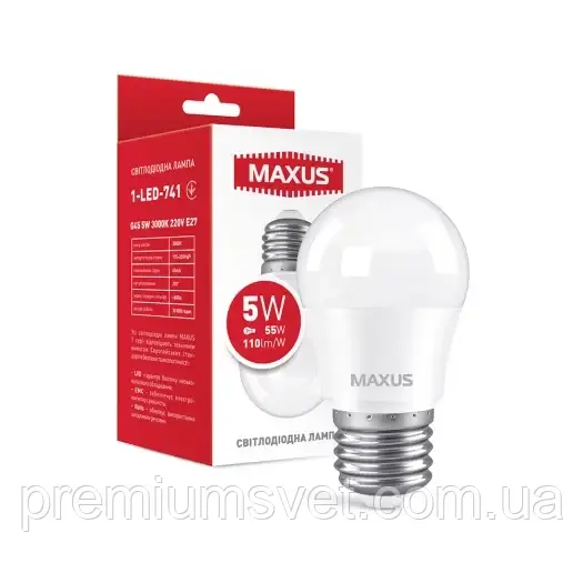 Лампа MAXUS G45 5W 3000K 220V E27 1-LED-741, фото 1