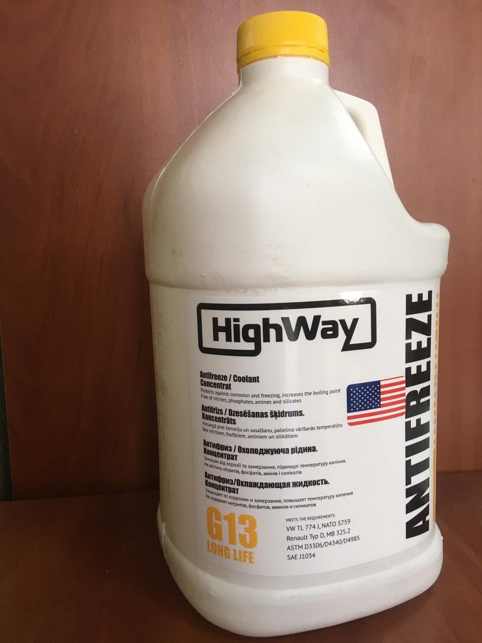 Антифриз HIGHWAY LONG LIFE G13 концентрат жовтий 3.78л