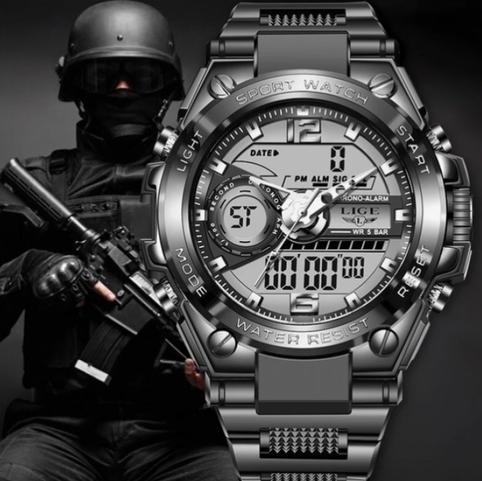 Спортивний наручний електронно-стріляний годинник із будильником із каучуковим ремінцем, фото 1