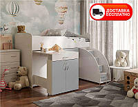 Ліжко-кімната Bed Room 5 білий/Сірий, висувна драбина-комод, висувний стіл, вибір кольору фасадів