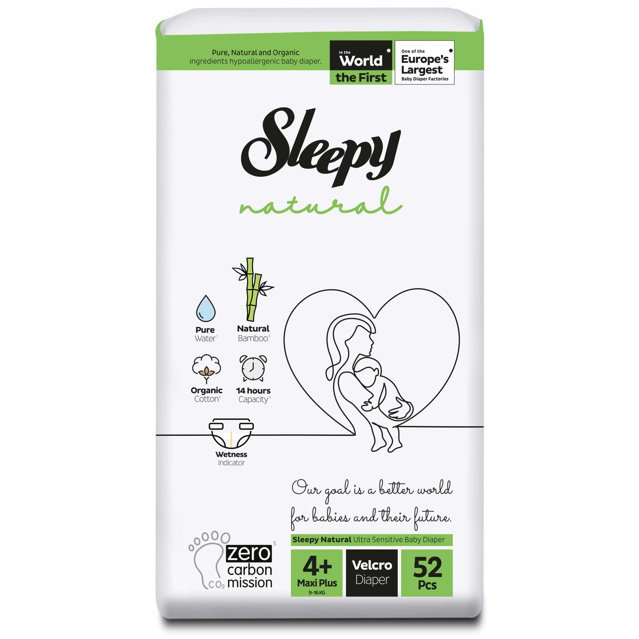 Підгузки дитячі Sleepy Natural 4+ maxi plus, 52 шт., фото 1