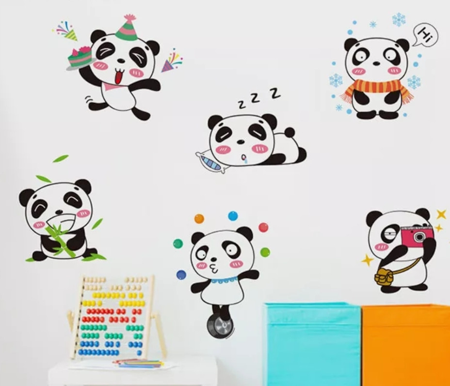 Вінілові наклейки на стіну 6 Панд на відпочинку в детсаду  (лист 40 х 30 см) Б132-4