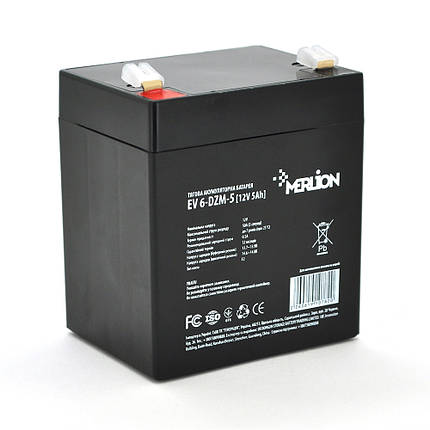 Тягова акумуляторна батарея Merlion EV 6-DZM-5, 12V 5Ah F2 (90*70*101), Q10, фото 1