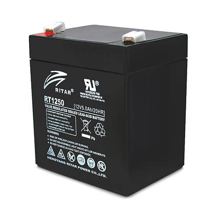Акумуляторна батарея AGM RITAR RT1250B, Black Case, 12V 5.0Ah ( 90 х70 х 101 (107) ) Q10, фото 1