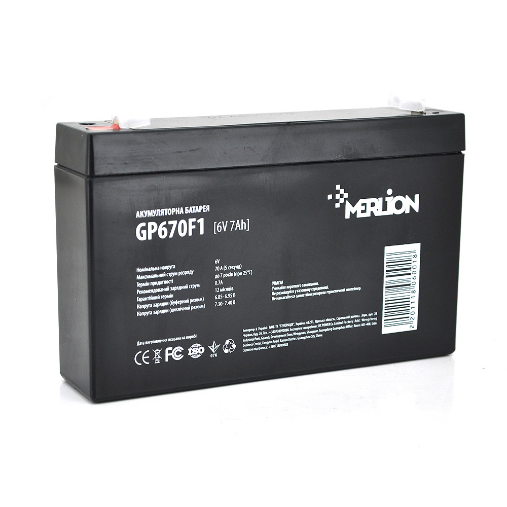 Акумуляторна батарея MERLION AGM GP670F1 6 V 7Ah  ( 150 x 35 x 95 (100 ) ) Q10