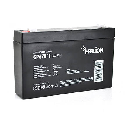Акумуляторна батарея MERLION AGM GP670F1 6 V 7Ah ( 150 x 35 x 95 (100 ) ) Q10, фото 1