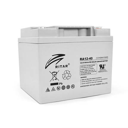 Акумуляторна батарея AGM RITAR RA12-40, Gray Case, 12 V 40.0 Ah (198 x166 x 169) Q1, фото 1