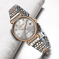 Женские классические часы Sunkta VIvaro, кварцевые стильные Золотистые, Серебристые с золотыми вставками