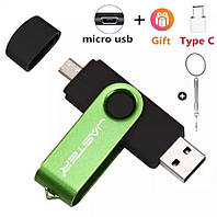 Флешка Jaster 64 Gb 2,0 OTG USB - Micro USB Flash Drive флеш-накопитель ,двухсторонняя флешка Чёрно- зелёный