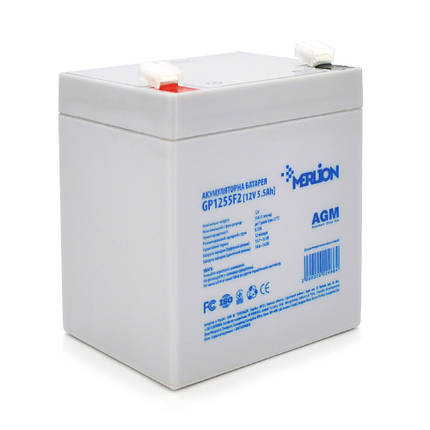 Акумуляторна батарея MERLION AGM GP1255F2, 12 V 5,5 Ah (90 х 70 х 100 (105)), 1.5 kg Q10/480, фото 1