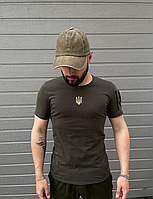 Якісна футболка патріотична тактична з липучками для військовослужбовців із тризубом