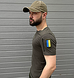 Якісна футболка патріотична тактична з липучками для військовослужбовців із тризубом, фото 5