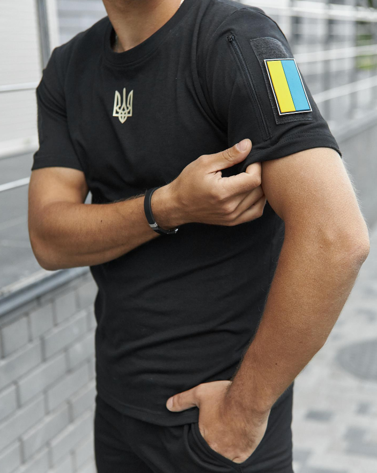 Патріотична футболка чорна для повсякденного носіння для військовослужбовців, фото 1