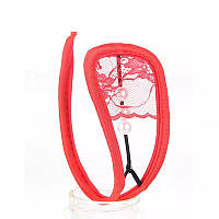 Труси без лямок червоні мереживні з перлами - розмір універсальний, спандекс