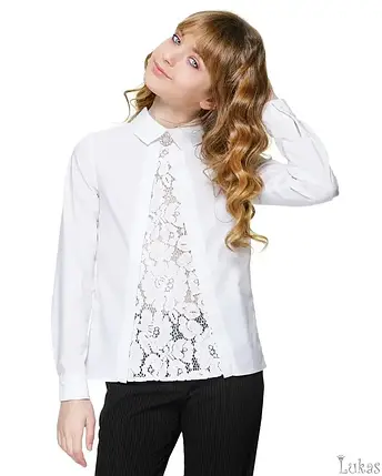 Шкільна блуза для дівчинки з гіпюром Lukas 146 см, фото 2