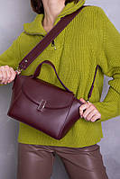 Бордова жіноча сумка з гладкою екожі з плечовим ременем