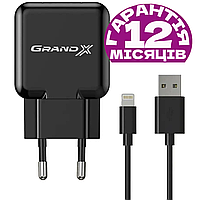 Зарядка + Кабель для Айфона, Grand-X CH03LTB (iPhone/Lightning), зарядное + шнур (провод) на айфон 11/12/13/SE