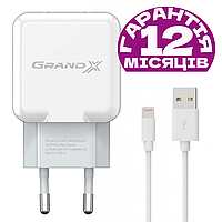 Зарядка + Кабель Айфона, Grand-X CH03LTW (iPhone/Lightning), зарядне + шнур (провід) на айфон 11/12/13/SE