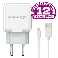 Зарядка + Кабель для Айфона, Grand-X CH03LTW (iPhone/Lightning), зарядное + шнур (провод) на айфон 11/12/13/SE