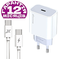 Зарядка для телефона + Кабель USB Type C, Grand-X, зарядное для смартфона + шнур (провод) тайп си (тип с)