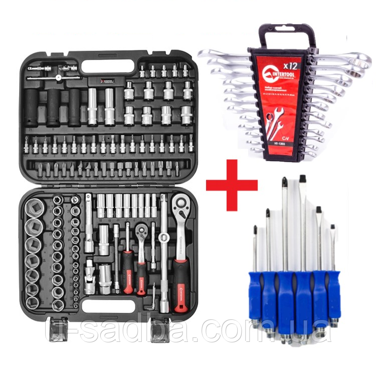 Професійний автомобільний набір інструментів 111 од. STORM, 1/2", 1/4", Сr-V INTERTOOL ET-8111 - фото 1 - id-p1507553896