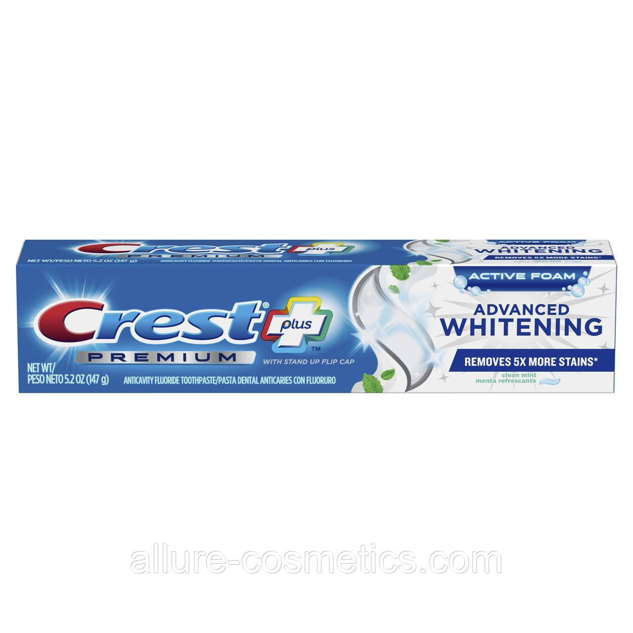 Вибілювальна Зубна паста з активною піною Crest premium advanced whitening Toothpaste 147г