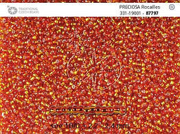 33119/87797/10 Червоно-жовтий прозорий арлекін із посрібленою серединкою чеський бісер Preciosa. 1г