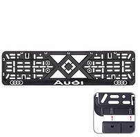Рамка номера AUDI  "защелка" 3D напис Хромированная (Полипроп./гибкий морозостойкий)