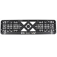 Рамка номера BMW "защелка" 3D напис Хромована (Поліпроп./ гнучкий морозостійкий)
