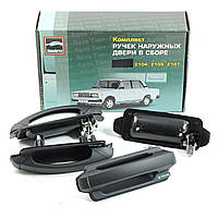 Ручки авто двері зовнішні в зборі 2104,05,07 чорні, пластик "ТЮН-АВТО" (4шт)