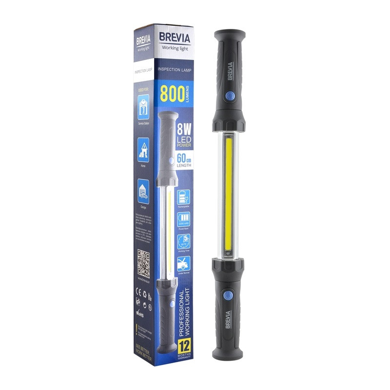 Переноска інспекційна Профі 8W COB/800 lm, AK-2200mAh, L-60cм/4 магніта/2 гачка/Brevia No11420